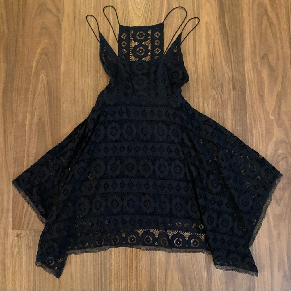 Free People Black Lace Crochet Boho Dress NWT Size 4 $128